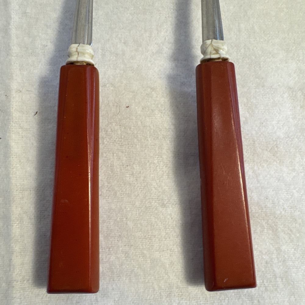 2 VTG Mid Century Table Spoon SR STANLEY ROBERT Stainless Japan Red Bakelite - Picture 2 of 5